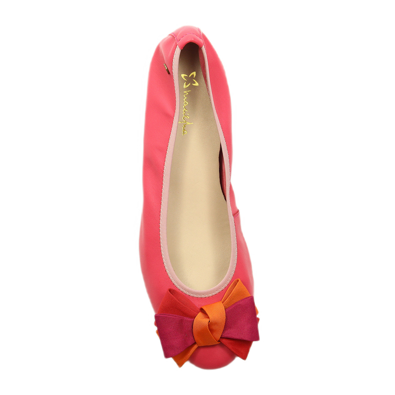 Maciejka Leather Ballet Flats Decorative Bow Flat Heel Pink P6801-15/00-0