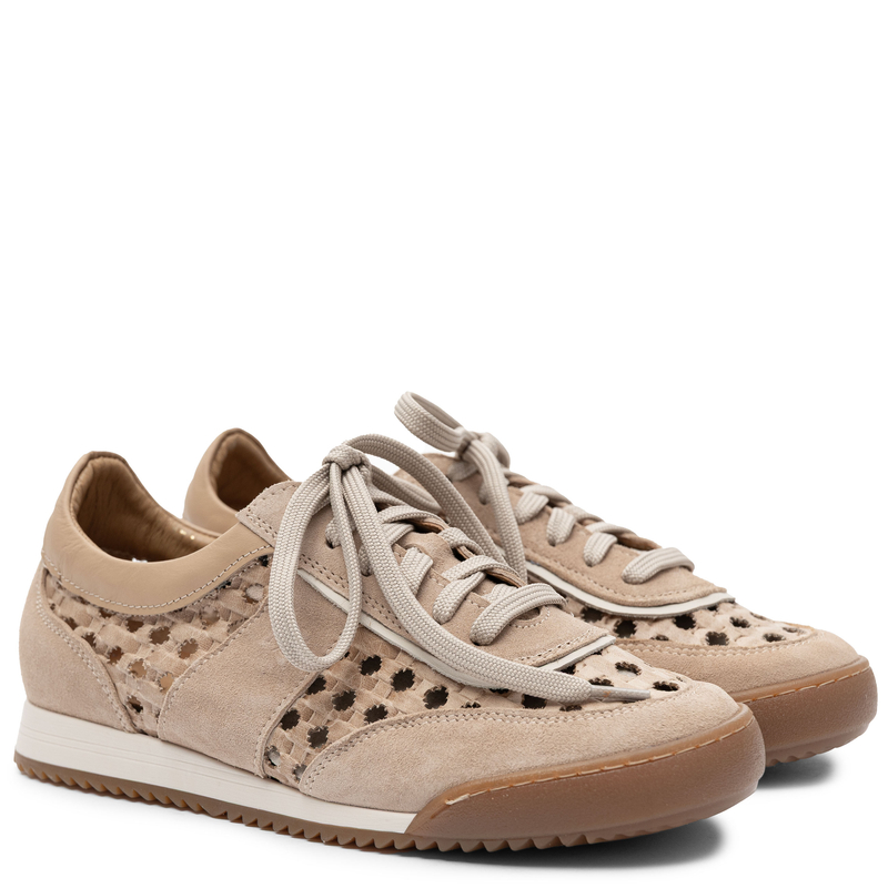 Maciejka Skórzane Ażurowe Sneakersy na Płaskiej Podeszwie Beżowe 07321-04/00-1