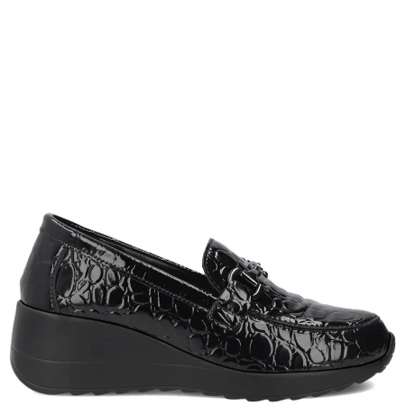 Filippo Patent Croco Wedge Loafers Horsebit Black DP8101-26-BK