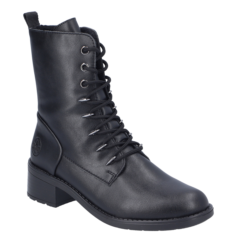 Rieker Lace-Up Women's Ankle Boots Block Heel Insulated Black 75430-00-BLACK