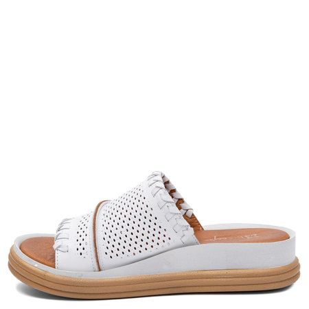 Maciejka White Leather Ajour Platform Mules Slides L7630-11/00-1