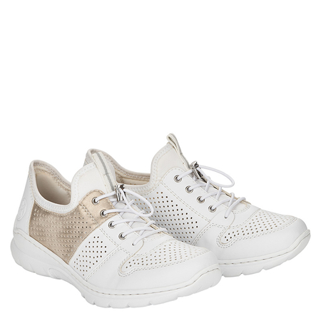 Rieker Perforowane Komfortowe Sneakersy Biało-Złote L3254-80