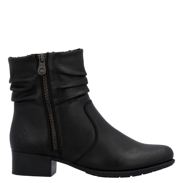 Rieker Ruched Ankle Boots Block Heel Black 78656-00-BLACK