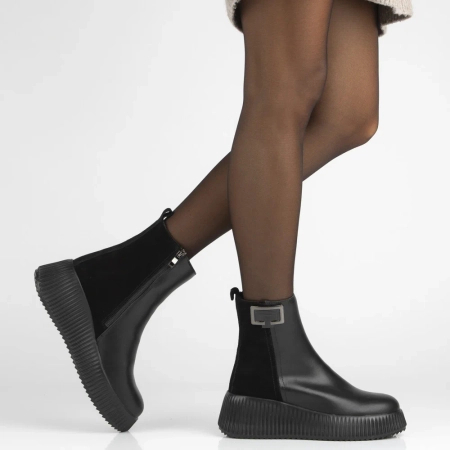 Filippo Women's Leather Insulated Chunky Fluted Platform Ankle Boots Black DBT7268-26-BK