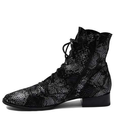 Maciejka Leather Lace-Up Boots Snake Print Black 6391W-01/00-1