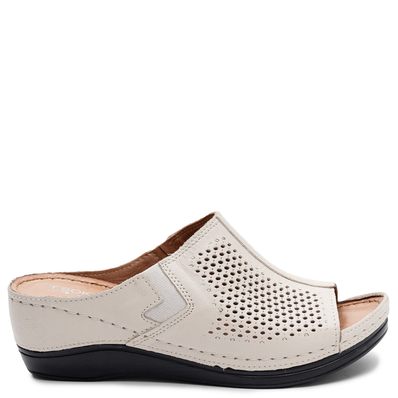 Sokolski Leather Openwork Wedge Slides Beige AMI-L26-157-BEIGE