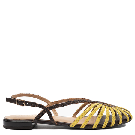 Gioseppo Leather Braided Slingback Flats Closed-Toe Brown-Yellow 79268-YELLOW