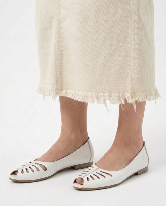 Maciejka Leather Cutout Ballet Flats Open Toe White P7541-11/00-1