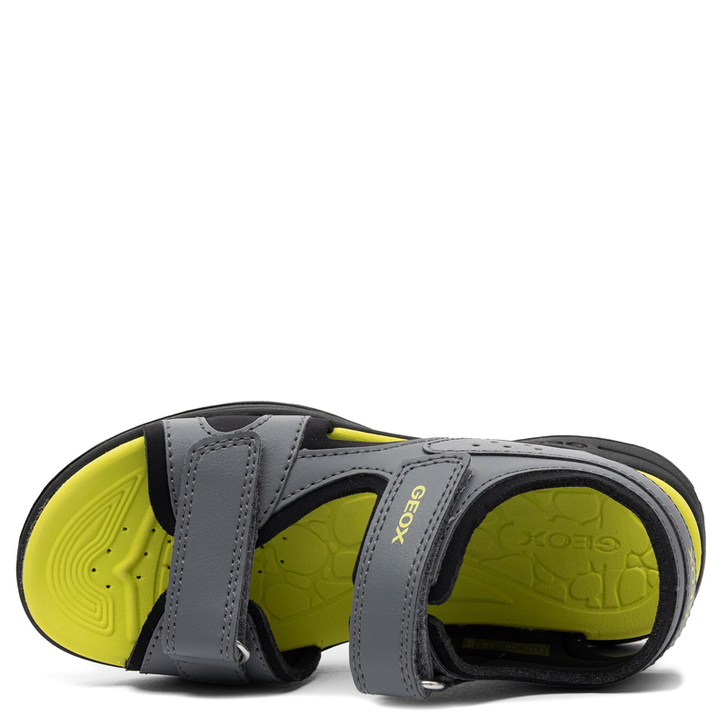 Geox Boys’ Sandals With Hook-and-Loop Straps Grey-Lime J455XC-C1267