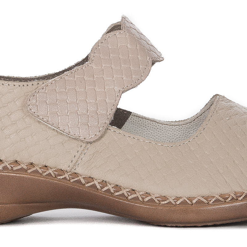Rieker Półbuty damskie skórzane na rzep Beige beż