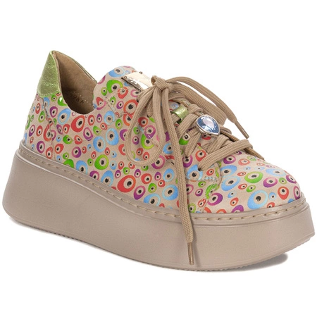 Maciejka Women's Leather Sneakers Beige Multicolor