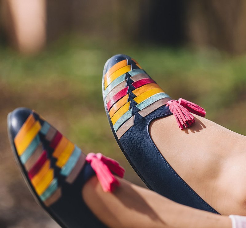 Maciejka Leather Multicolour Ballet Flats With Tassels Navy Blue 04016-17/00-5