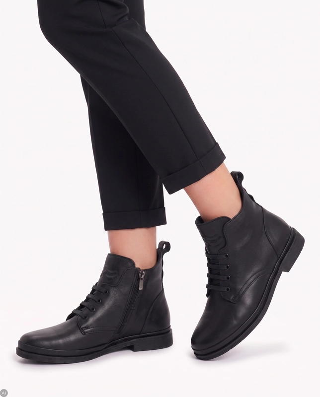 37 / 5 000 Wyniki tłumaczenia Black flat leather Boccato boots