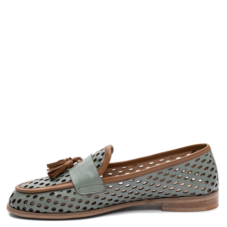 Maciejka Leather Openwork Flat Shoes Olive HJ760-24/00-1