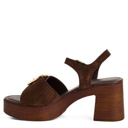 Marco Tozzi Suede Sandals With Gold Buckle Brown 2-28391-46361CAF