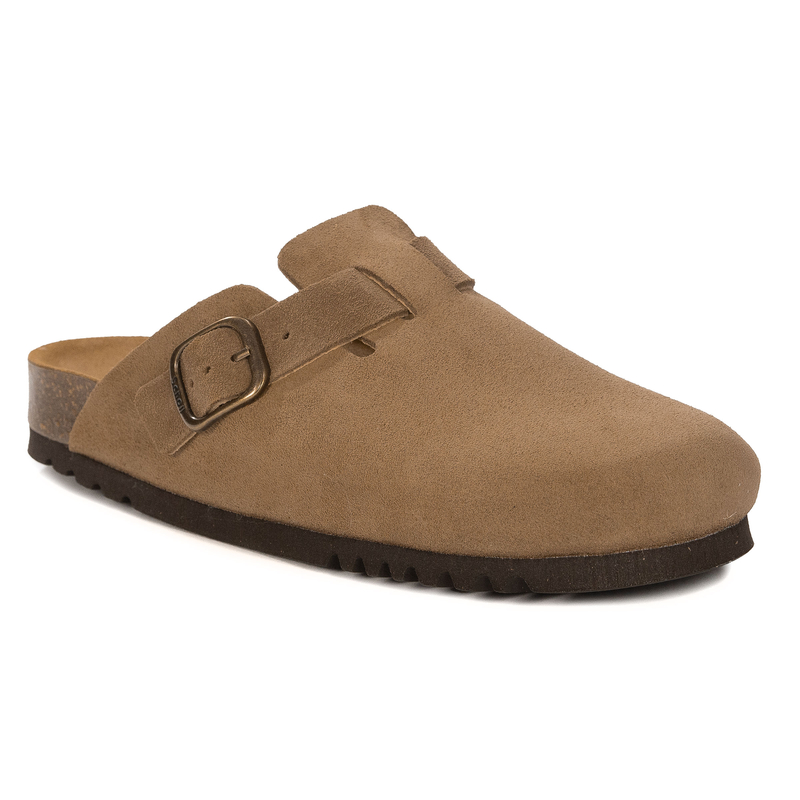Scholl Suede Leather Closed-Toe Clogs Adjustable Buckle Brown F32198-1062