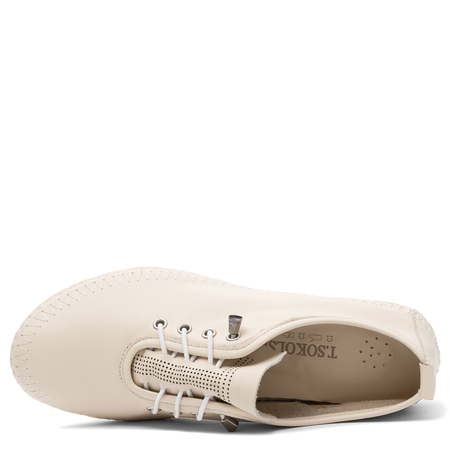 Sokolski Skórzane Lekkie Półbuty z Elastycznym Sznurówaniem Beżowe BOT-1301-BEIGE