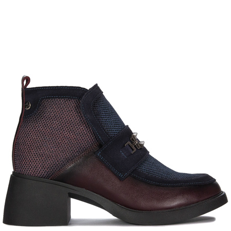 Maciejka Leather Two-Tone Block-Heel Ankle Boots With Side Zip Burgundy-Navy A6747-23/00-8