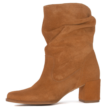 Maciejka Slouch Suede Ankle Boots Block Heel Cognac Brown 06005-29/00-6