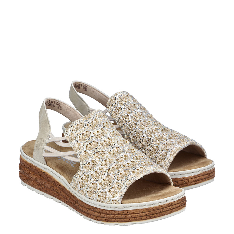 Rieker Women's Wedge Sandals Openwork Beige 62741-60
