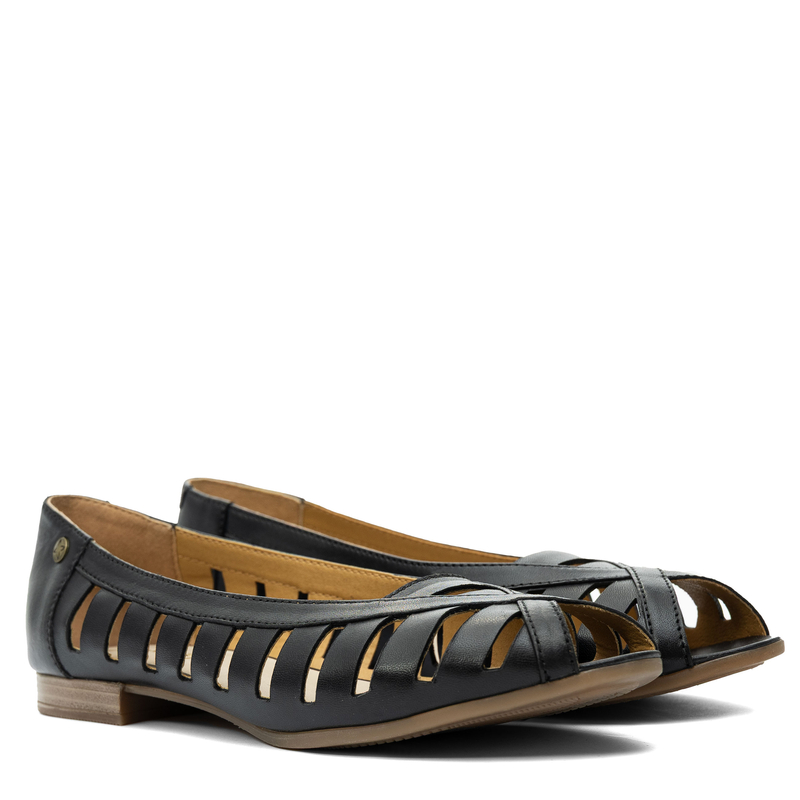 Maciejka Leather Cutout Ballet Flats Peep Toe Black P7540-01/00-1