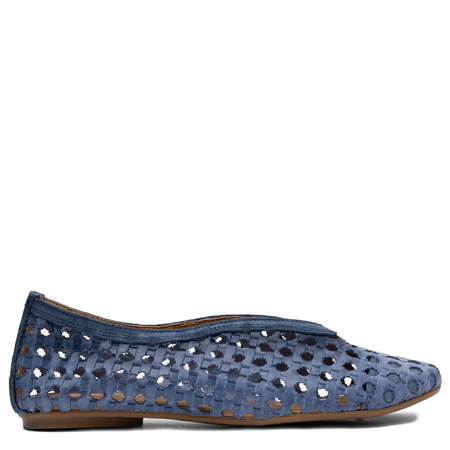 Maciejka Leather Laser-Cut Slip-On Flats Perforated Navy 07307-20/00-0
