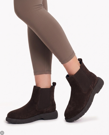 Gioseppo Suede Leather Chelsea Boots Women Chunky Platform Chocolate 73624-A-P-CHOC