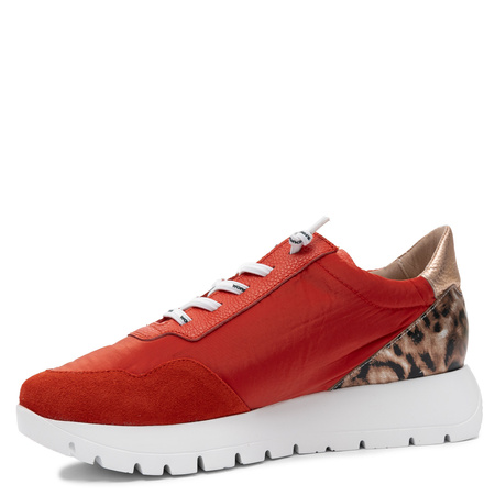 Wonders Leather Platform Sneakers Sporty Derby Metallic Logo & Leopard Red A-24100-FLAM-RAME
