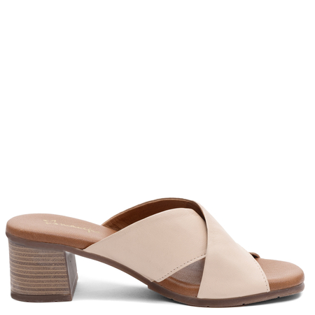 Maciejka Leather Criss-Cross Heeled Mules Elegant Beige E7390-04/00-1