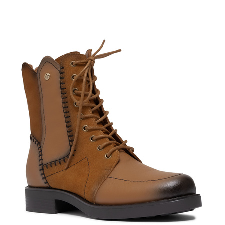 Maciejka Leather Lace-Up Boots Decorative Stitching Ankle Boots Side Zip Cognac Brown A7155-07/00-7