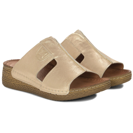 Maciejka Leather Asymmetric Wedge Mules Gold L7068-25/00-1
