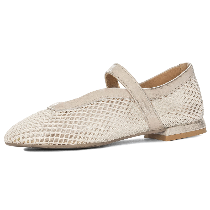 Maciejka Leather Openwork Ballet Flats With Strap White-Gold 06939-04-00-0