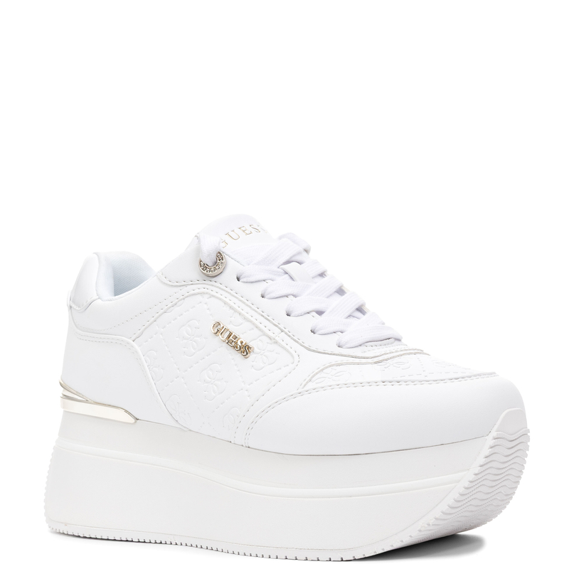 Guess Platform Quilted Monogram Sneakers Metallic Heel White FLPC10FAL12 WHITE