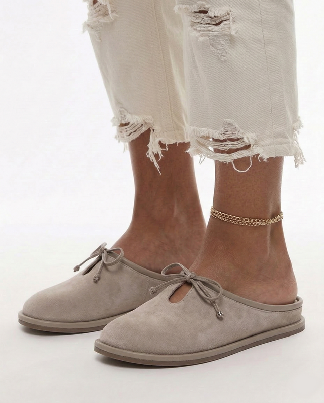 Maciejka Leather Suede House Slippers Closed Toe Flat Sole Beige K7514-22/00-1