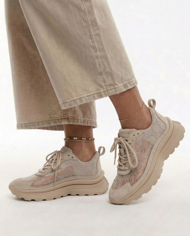 GOE Women's Platform Sneakers With Crystals Beige TT2N4042