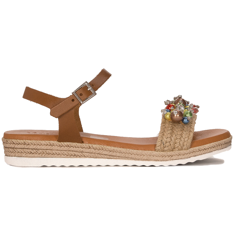 Maciejka Brown leather women's sandals espadrillers