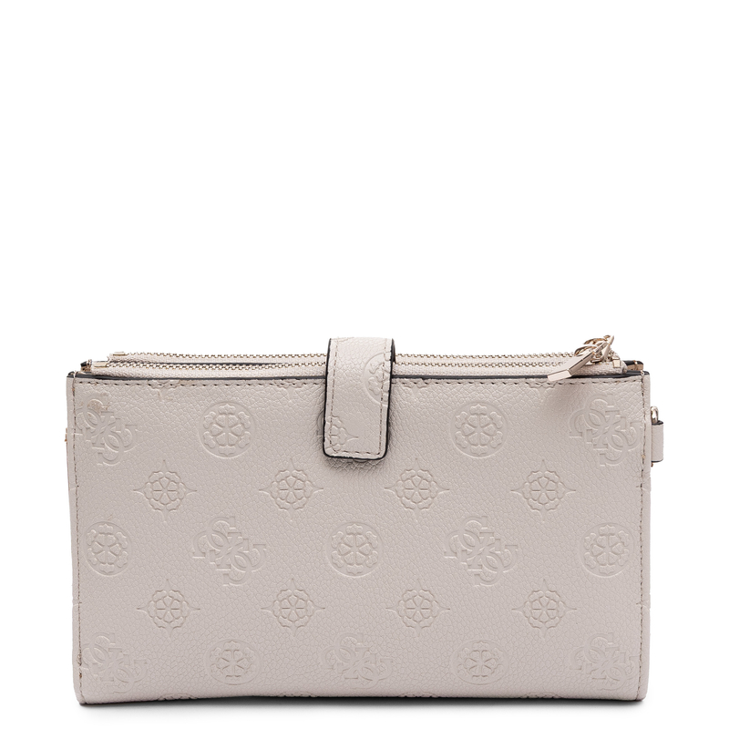 Guess Elegancki Zapinany Na Zamek Portfel Damski Z Paskiem Beżowy SWPD2222157-BONE