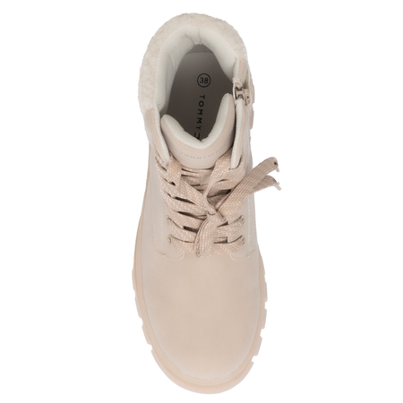Tommy Hilfiger Lace-Up Women’s Boots Faux-Fur Collar Ankle Boots Side-Zip Beige T3A5-34043-BEIGE