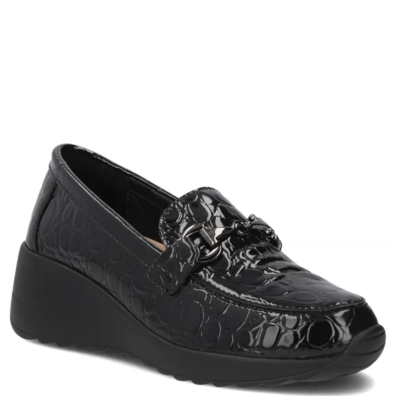 Filippo Patent Croco Wedge Loafers Horsebit Black DP8101-26-BK