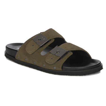 Scholl Men's leather Orlando Khaki flip-flops