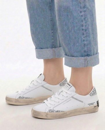 Crime London Skórzane Sneakersy Z Brokatem Białe 29000PP8.10