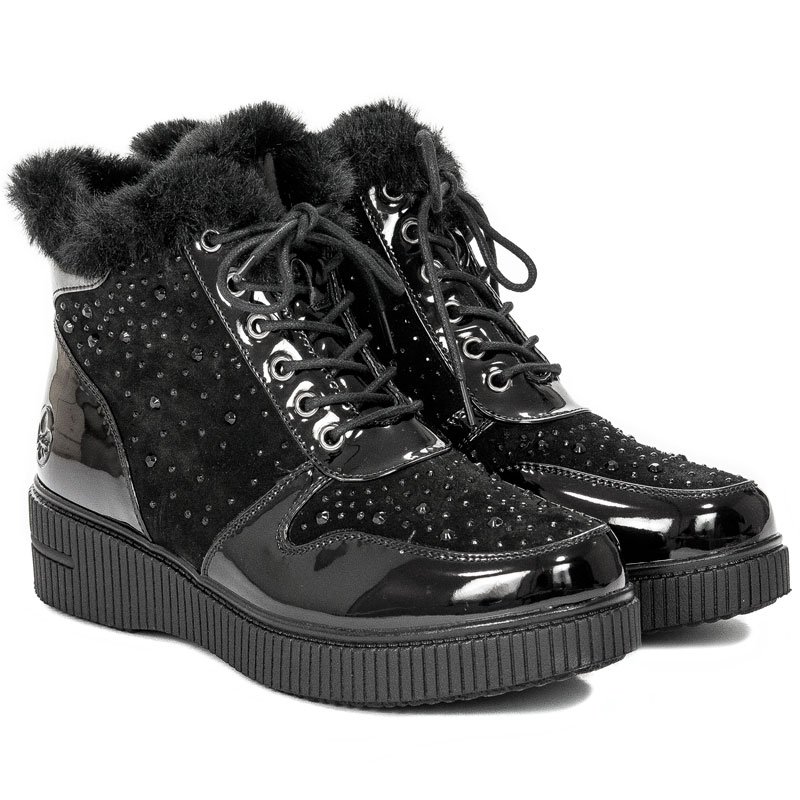 Botki Rieker 93312-00 Black ocieplane na platformie Czarne