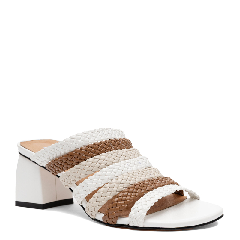 Maciejka Leather Braided Mules Block Heel 7 cm White-Brown K7526-11/00-1