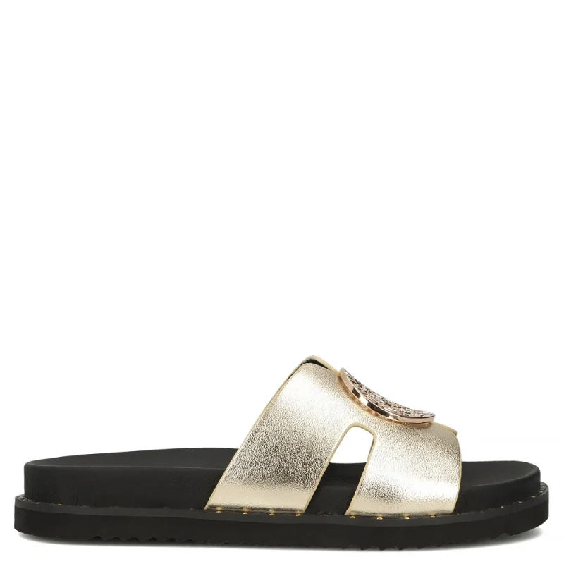 Filippo Leather Slides With Metallic Ornament Gold DK7050-26-GO