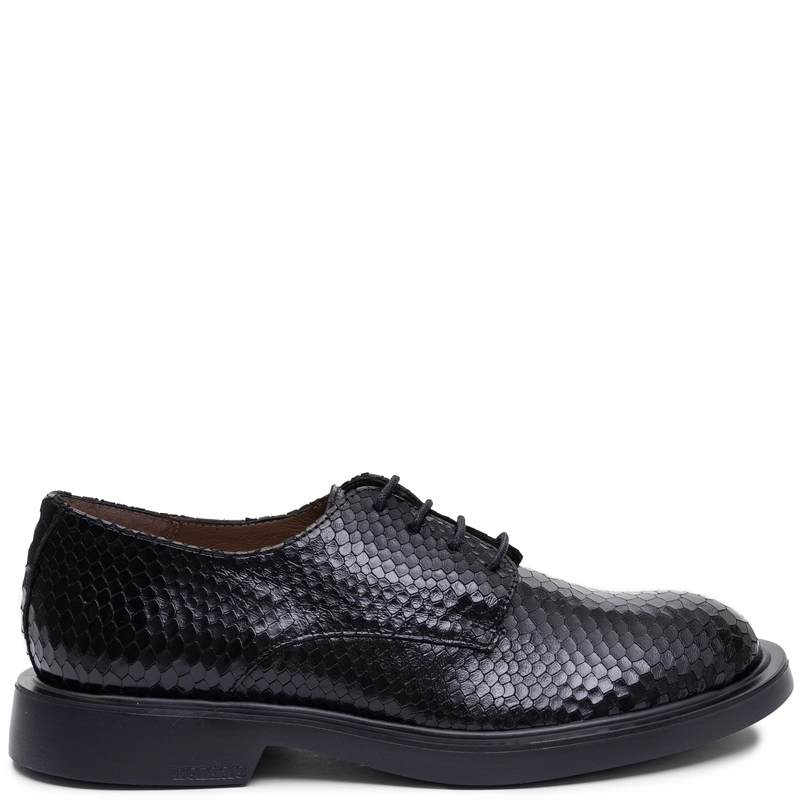 Wonders Negro Women's Leather Lace-Up Shoes Animal Print Black A-5304