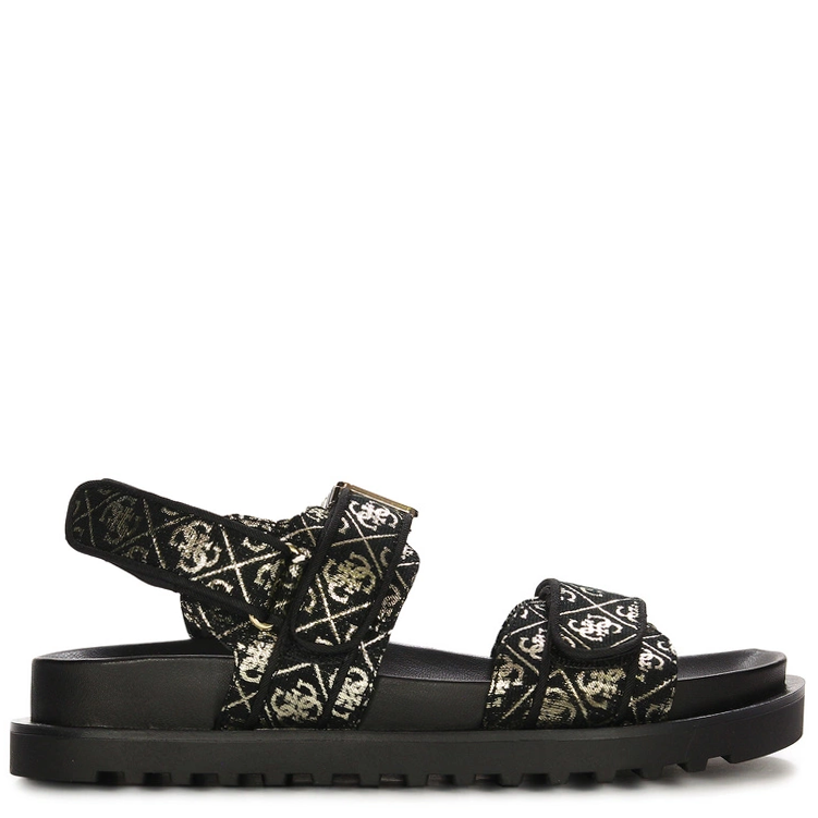 Guess Wzorzyste Sandały Na Platformie Z Rzepem Czarne FL6FBS-FAL03-BLK