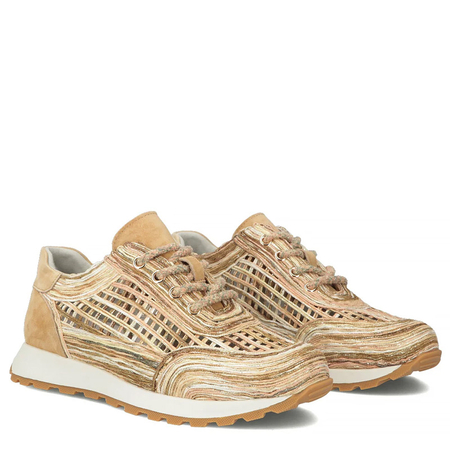 Filippo Skórzane Sneakersy z Plecionką Ażurowe Beżowe DP7720-26-BE