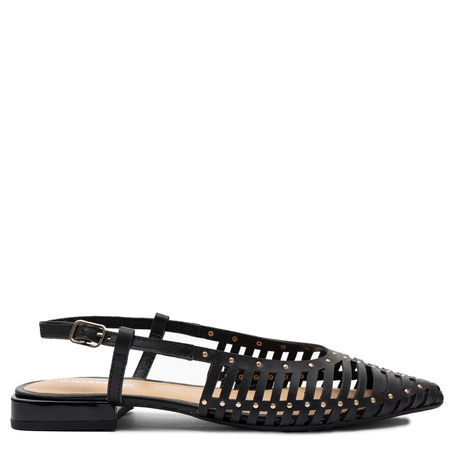 Gioseppo Leather Cutout Slingback Flats Almond Toe Black 74076-BLACK