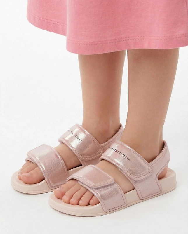 Tommy Hilfiger Dziewczęce Modne Na Rzepy Sandały Lekkie Różowe T1AF-34317-PINK