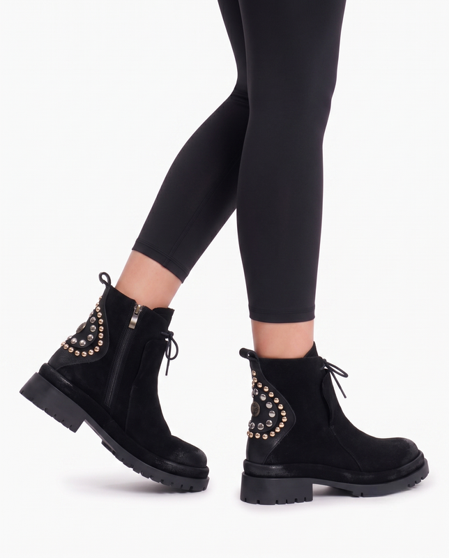 Maciejka Leather Lace-Up Boots with Decorative Studs Black K7747-01/00-7